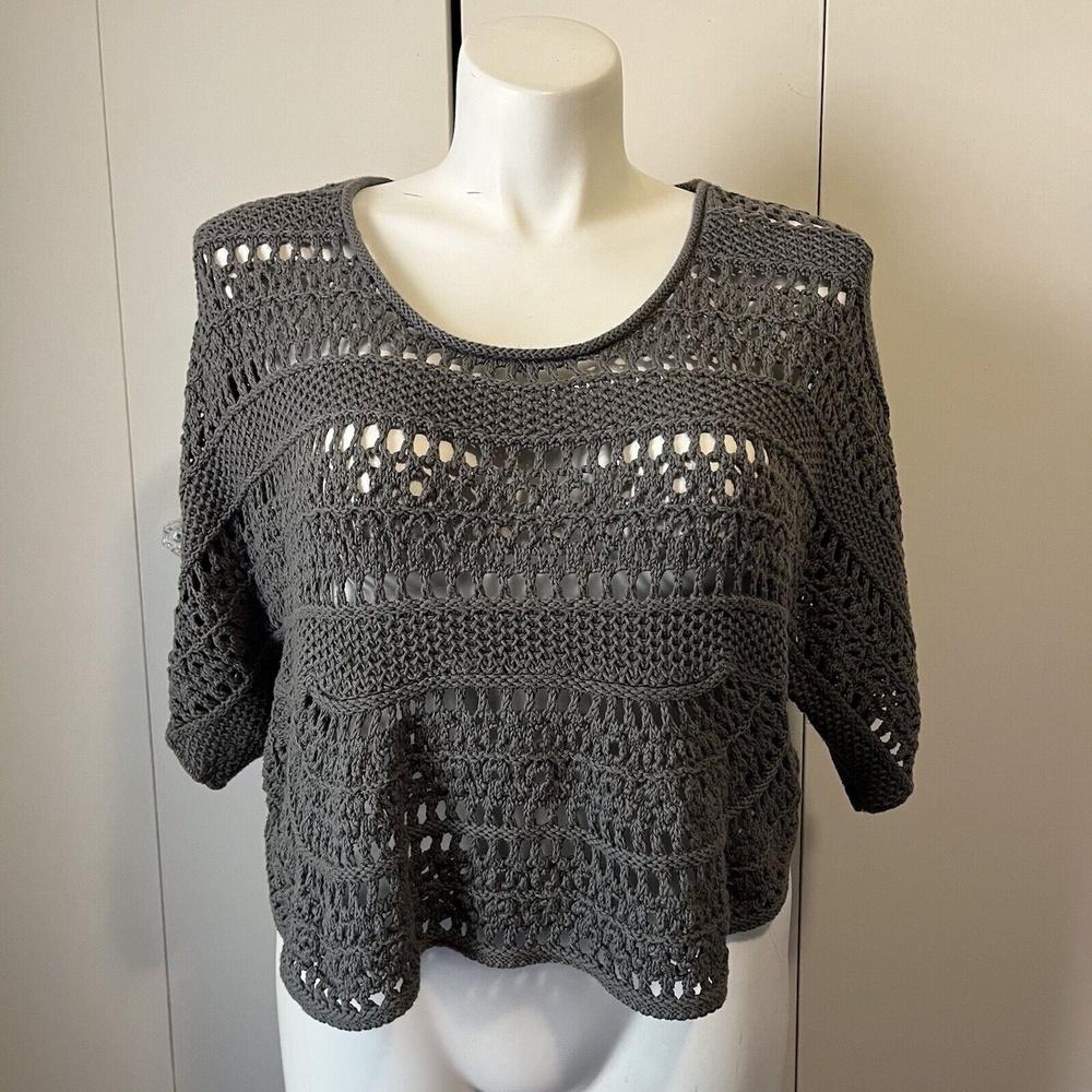 Calvin Klein Womens Cropped Sweater Open Weave Shrug Style Solid Gray Size XL